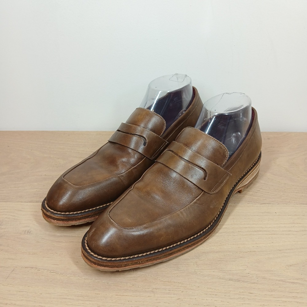 Mezlan Penny Loafers Men 7.5 Brown Leather 8001 724 Stacked Sole Dress Shoes